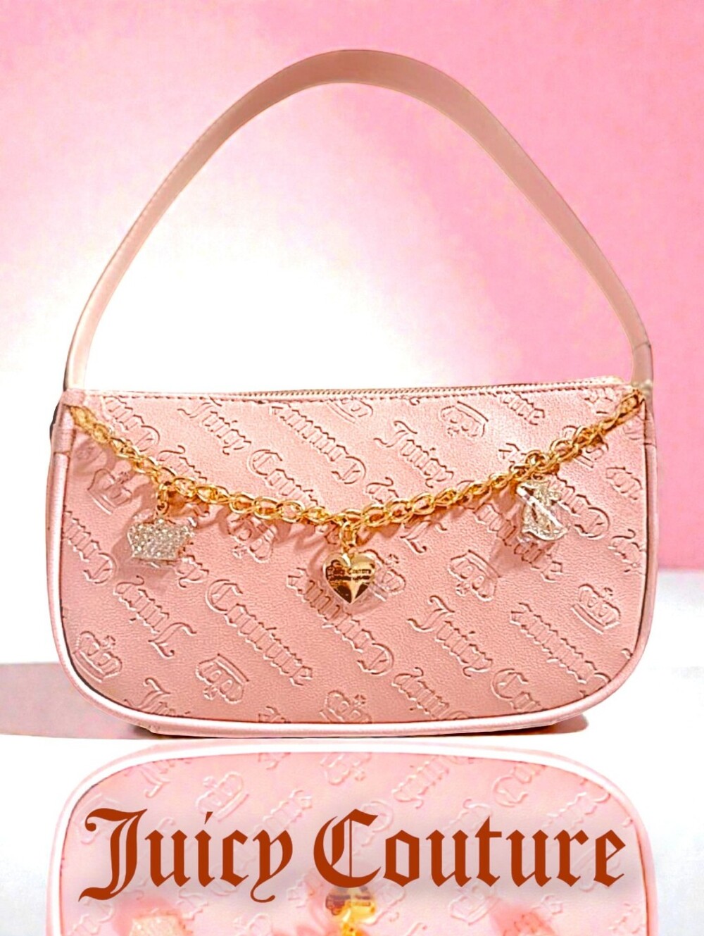 👑 Juicy Couture Pink Embossed Shoulder Bag w/Gold Charms